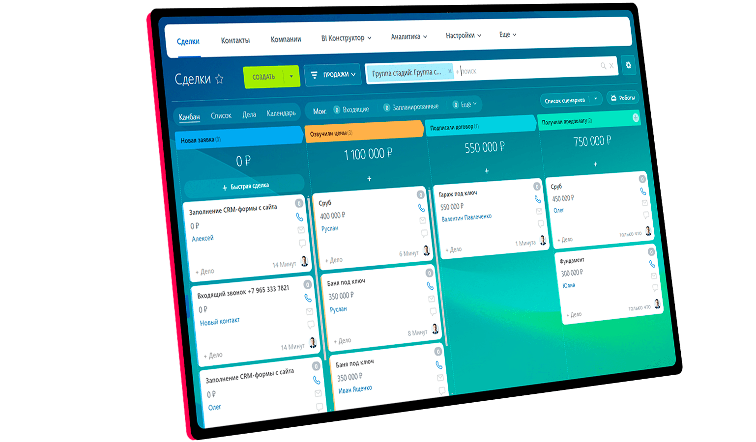 Воронка продаж в amoCRM — канбан-доска со сделками